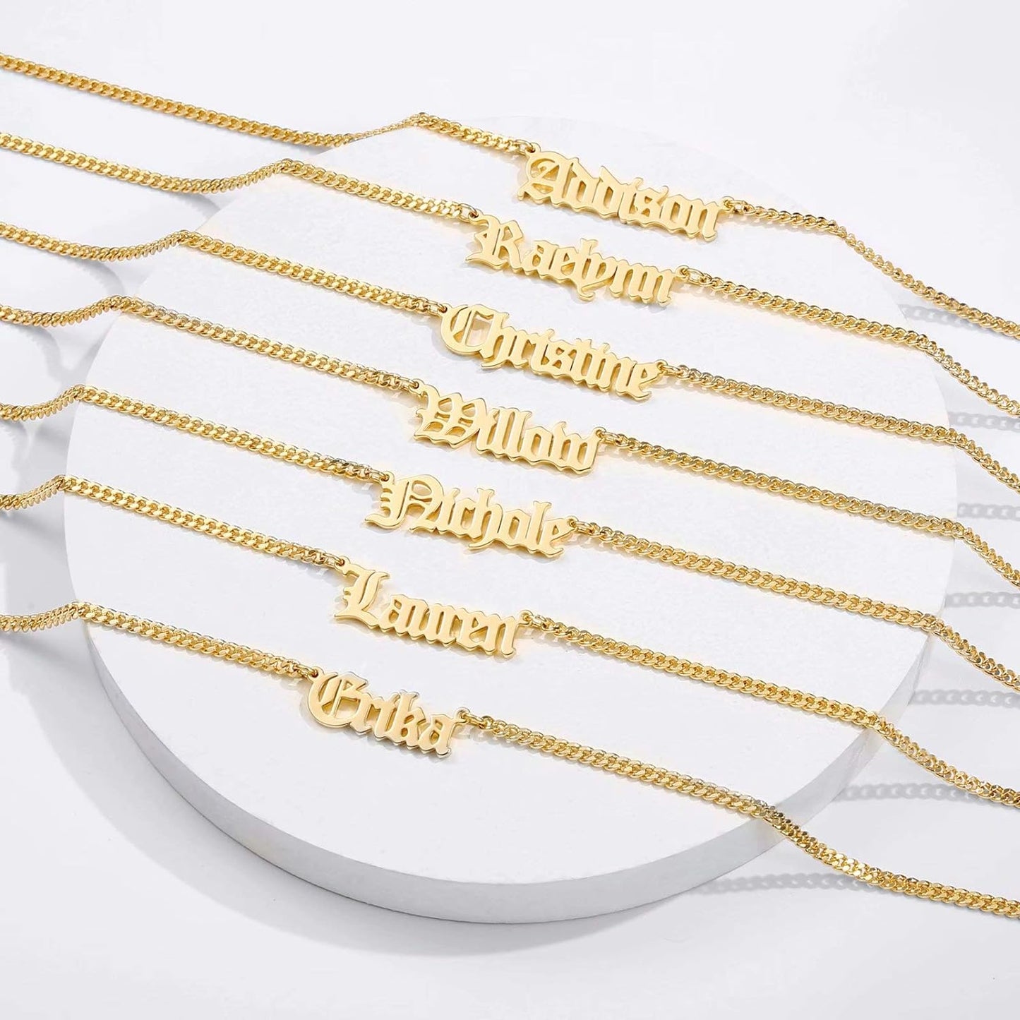 Personalized 14K Gold Plated Name Necklace - Custom Gothic Font Jewelry for Women