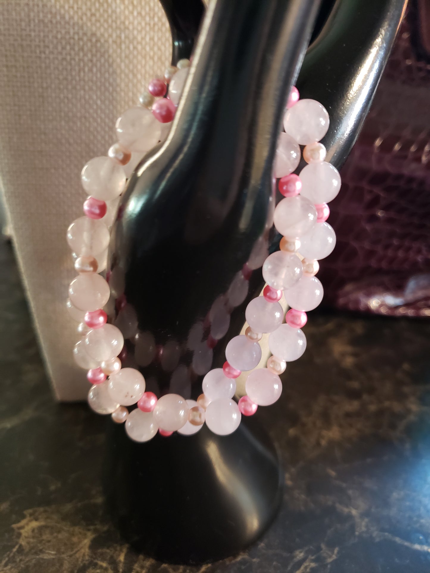 Pink Quartz stretchy beaded Bracelet