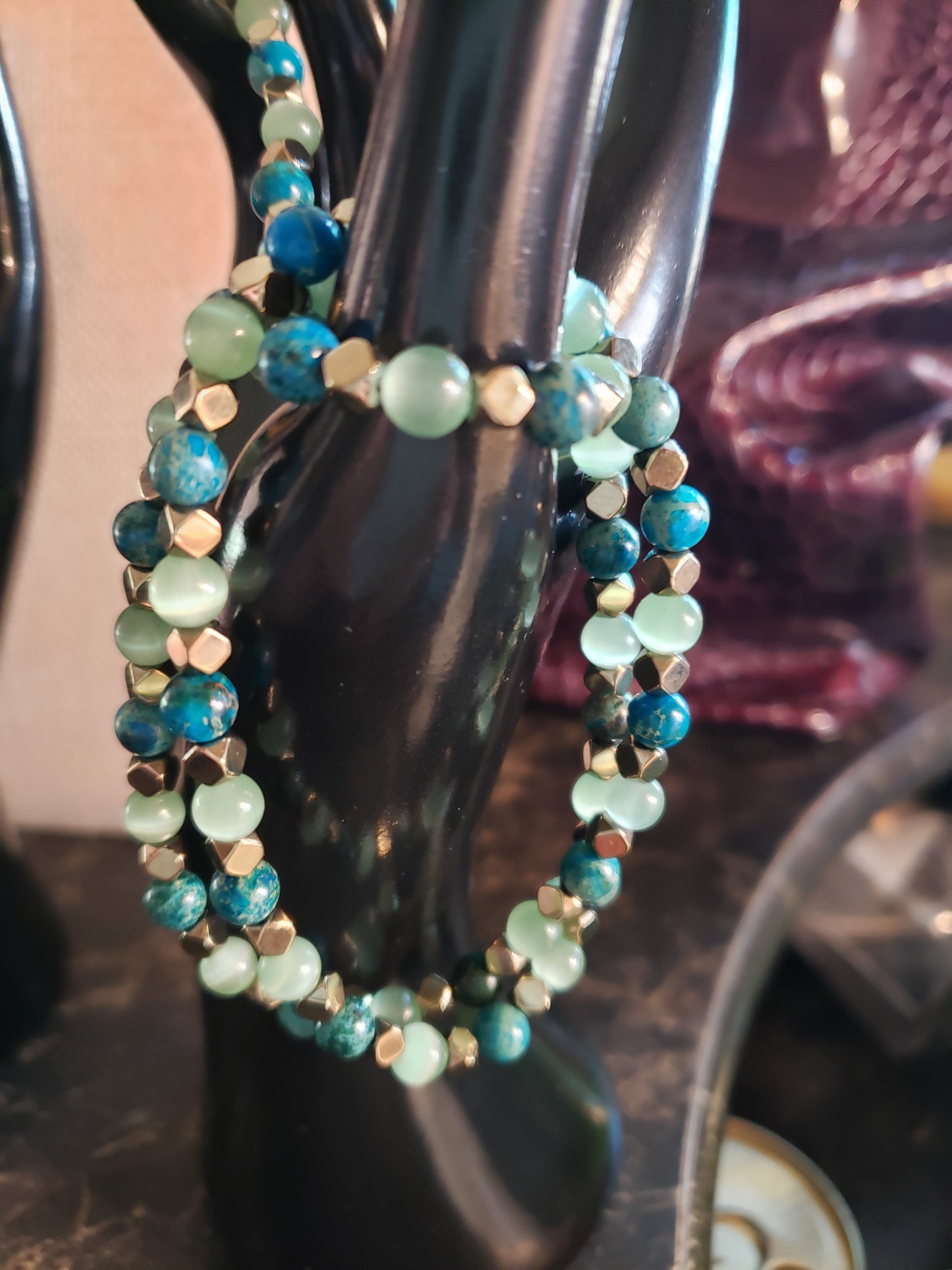 By the sea light green jade and blue agate