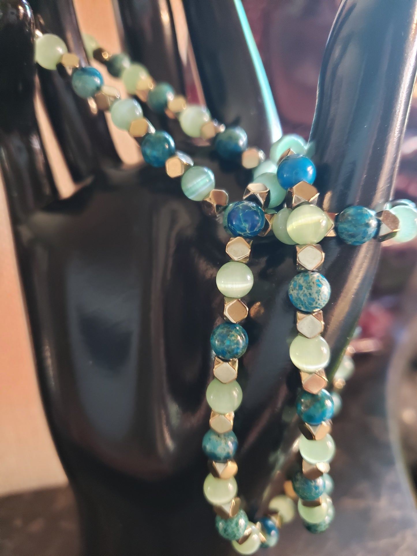 By the sea light green jade and blue agate