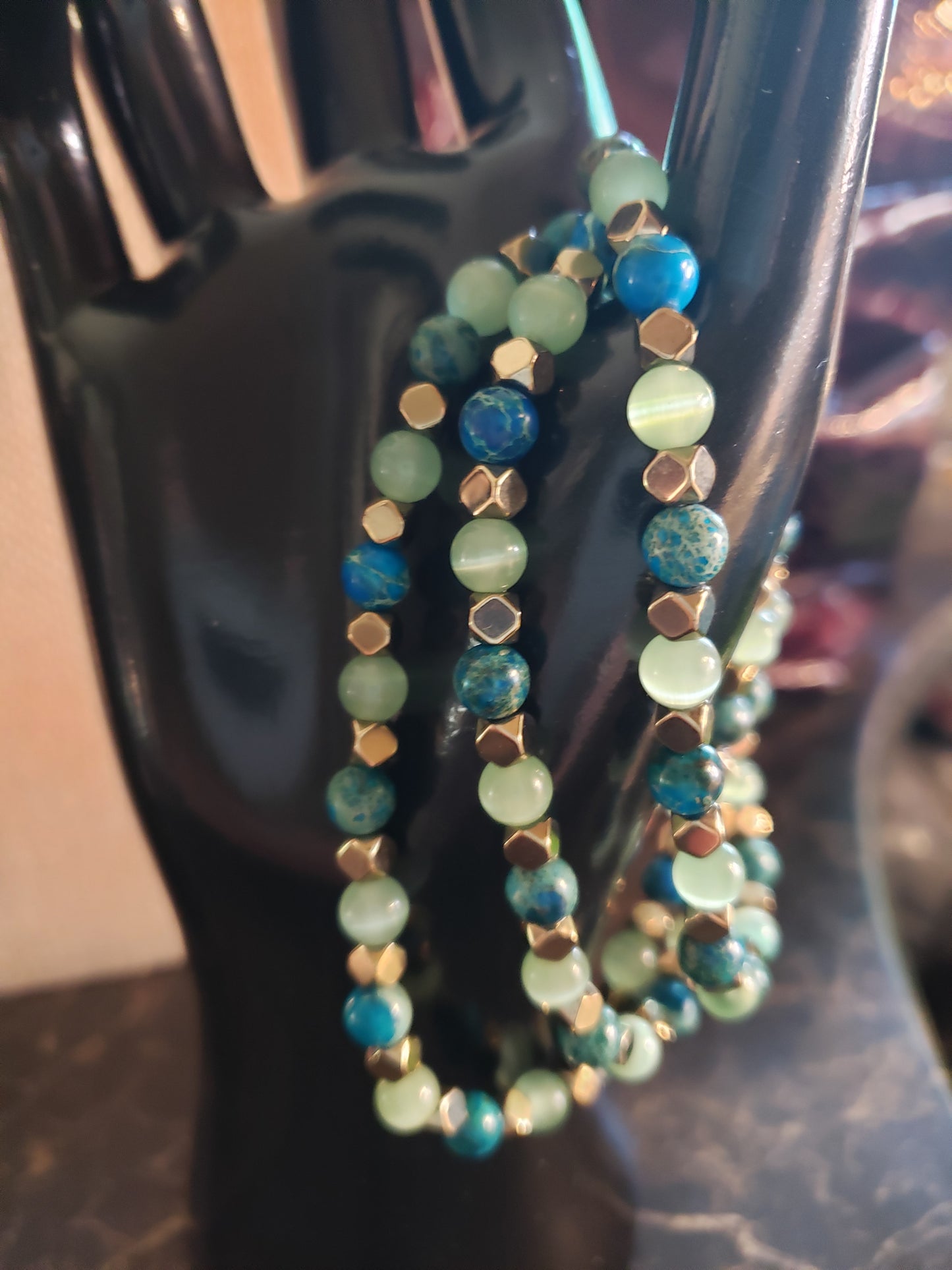 By the sea light green jade and blue agate