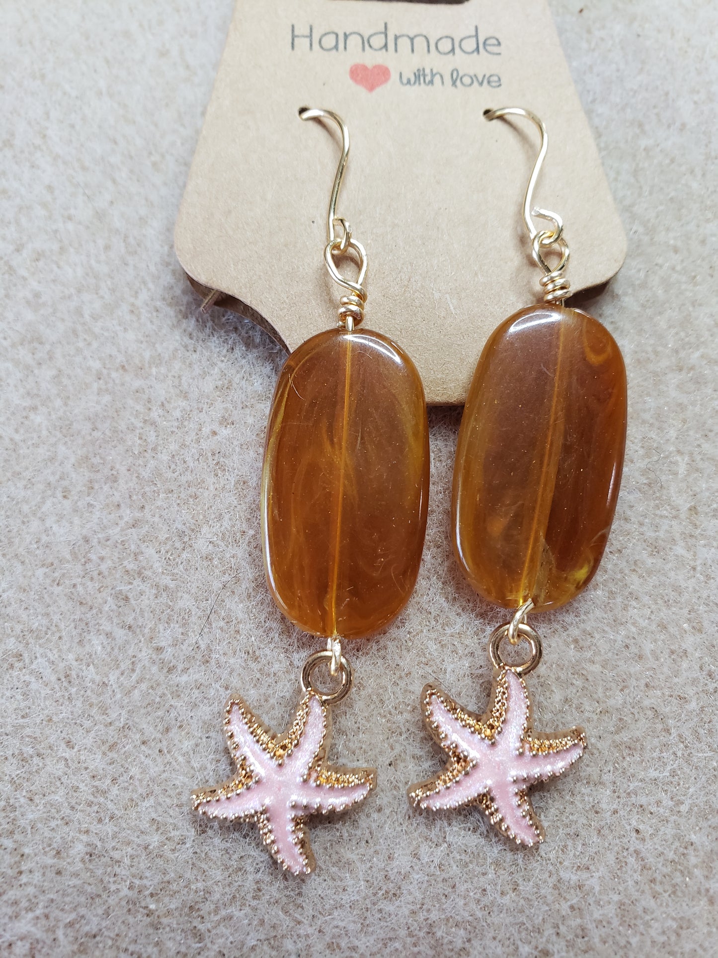 By the sea series - Elongated stone earring with Golden star fish charm