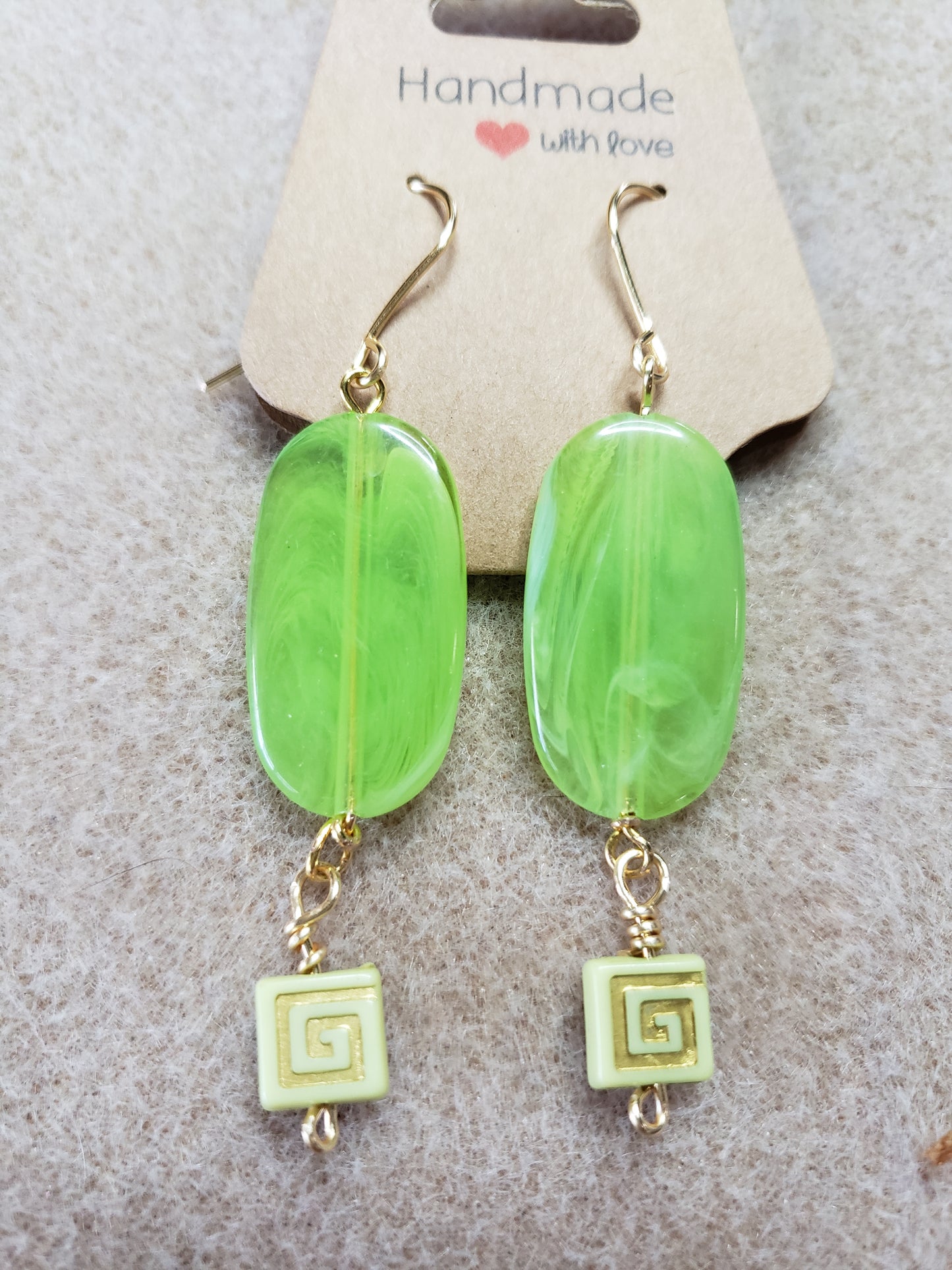 By the sea series - Synthetic Lime Green Elongated stone earring with Modern light green charm