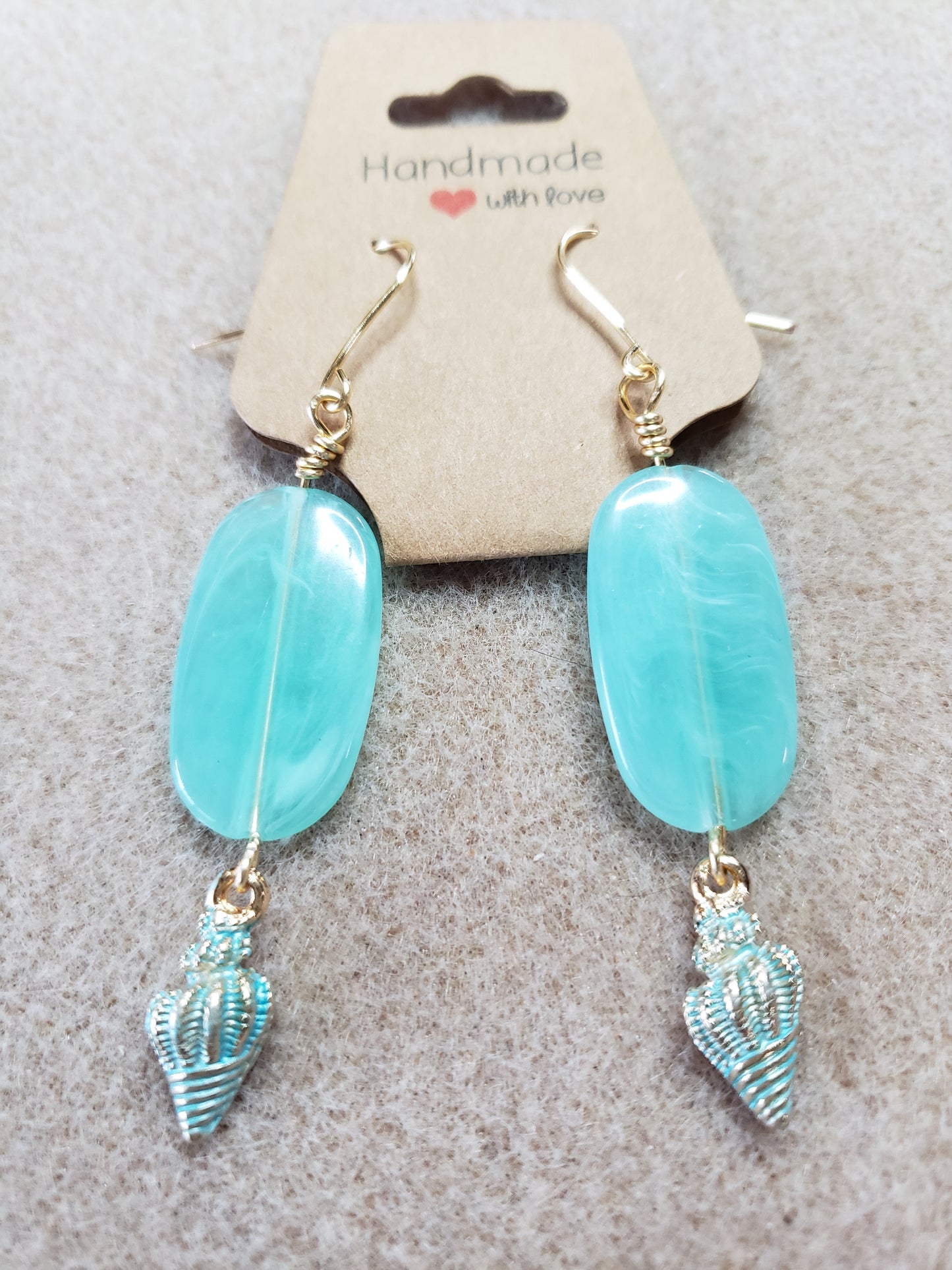 By the sea series - Synthetic Turquoise Elongated stone earring with Turquoise Sea Shell Charm