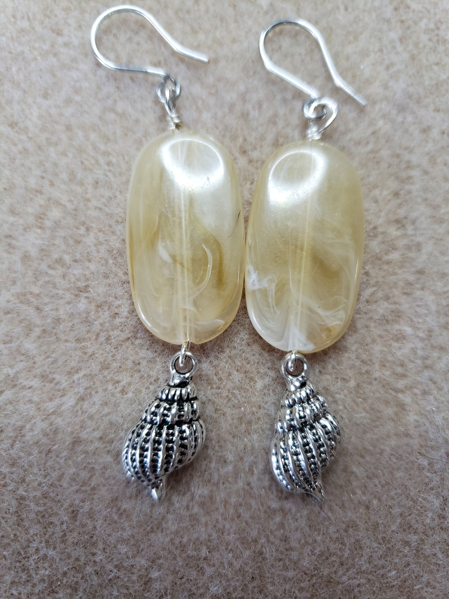 By the sea series - Synthetic Soft Sand Elongated stone earring with Silver Sea Shell Charm