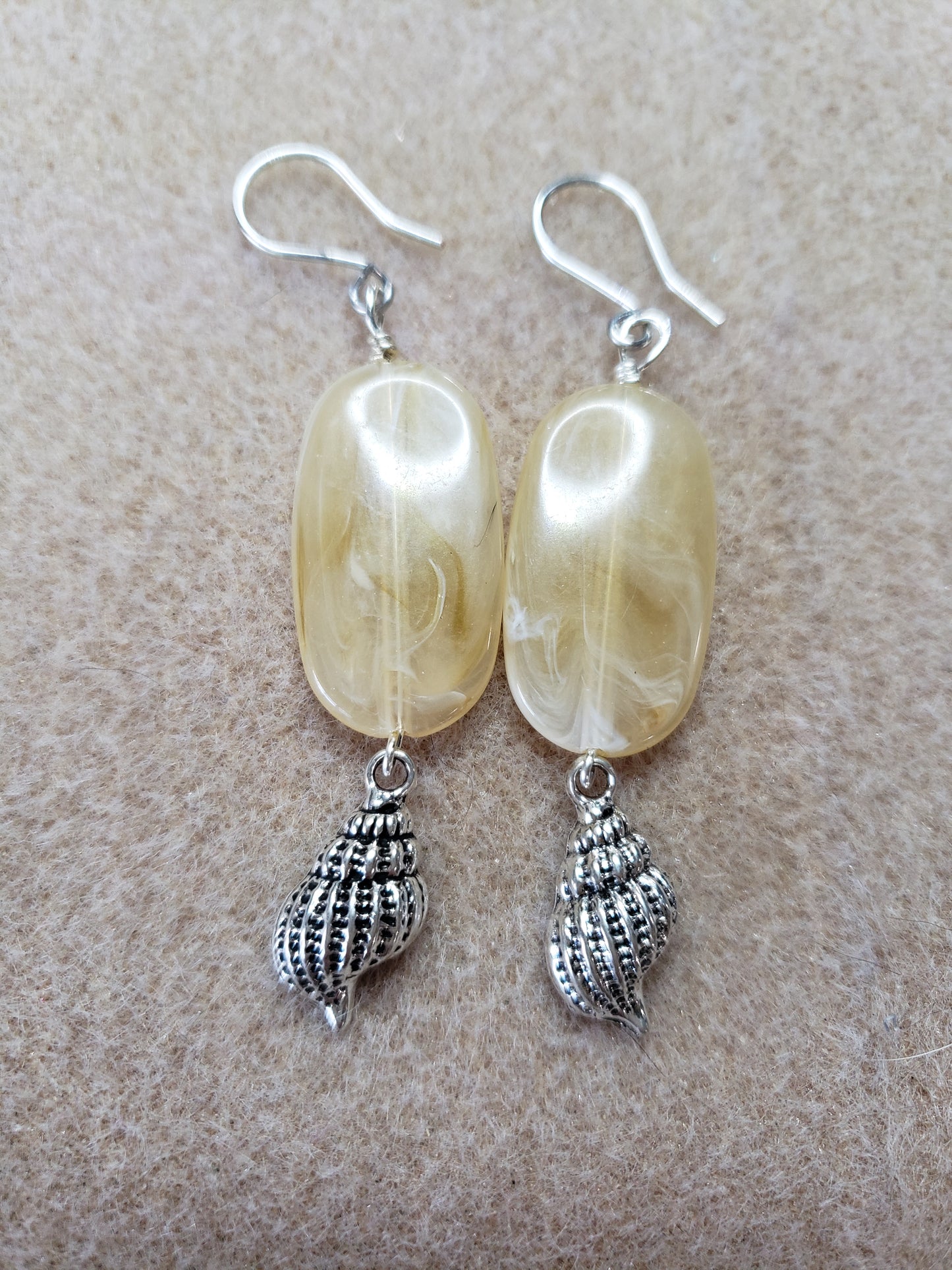 By the sea series - Synthetic Soft Sand Elongated stone earring with Silver Sea Shell Charm