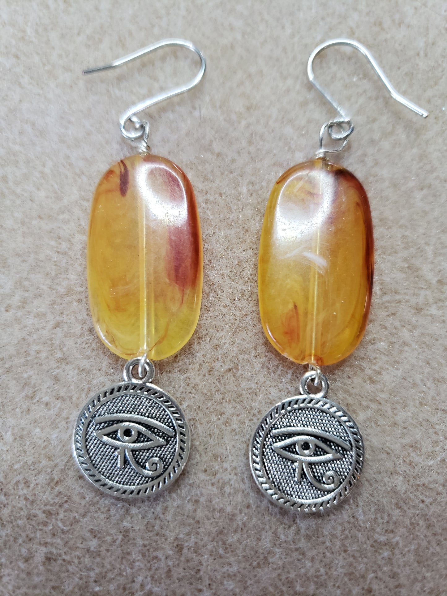 By The Sea series- Synthetic Deep Yellow & Red stone with Eye of Horus charm