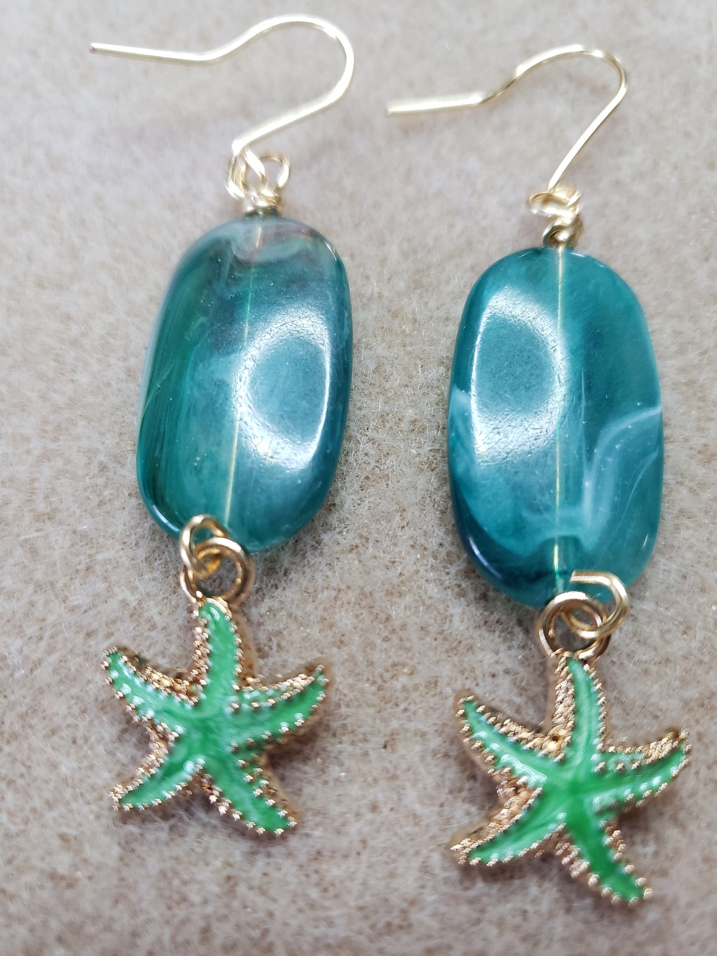 By The Sea Series- Synthetic elongated stone earrings & Deep Blue Turquoise with Star Fish Charm
