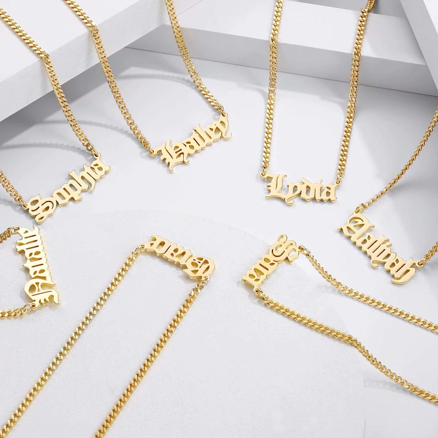 Personalized 14K Gold Plated Name Necklace - Custom Gothic Font Jewelry for Women