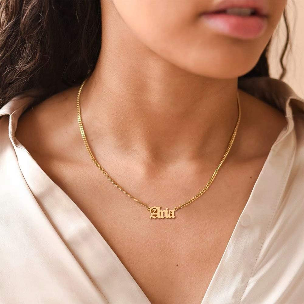 Personalized 14K Gold Plated Name Necklace - Custom Gothic Font Jewelry for Women