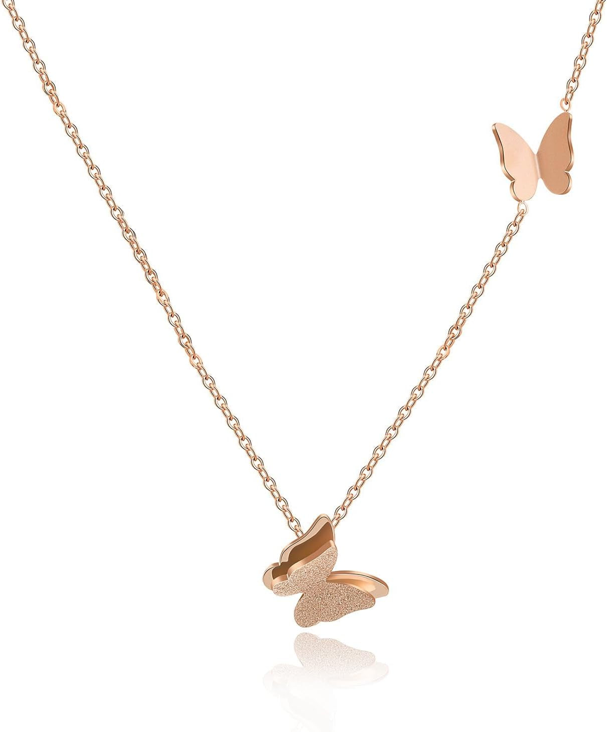 Elegant Stainless Steel Butterfly Jewelry Set - 14K Rose Gold Plated Hypoallergenic Necklace and Earrings for Women