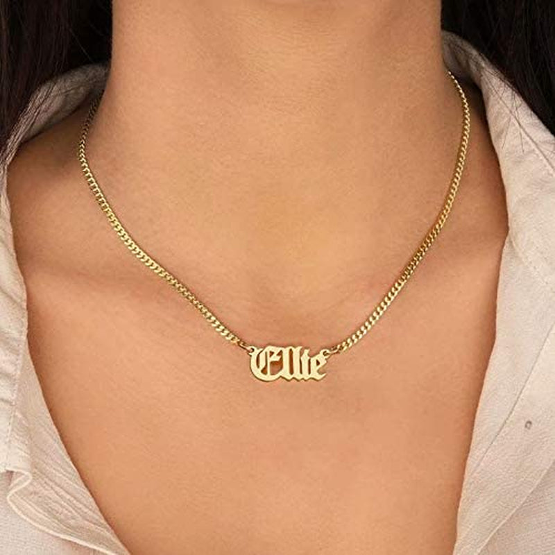 Personalized 14K Gold Plated Name Necklace - Custom Gothic Font Jewelry for Women