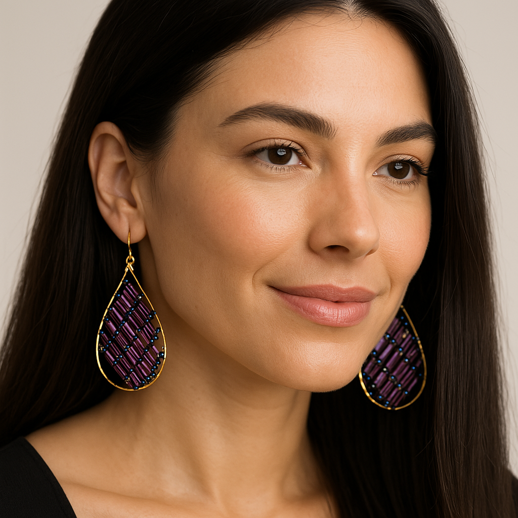 Large 18K Real Gold Plated Crystal Beaded Earrings