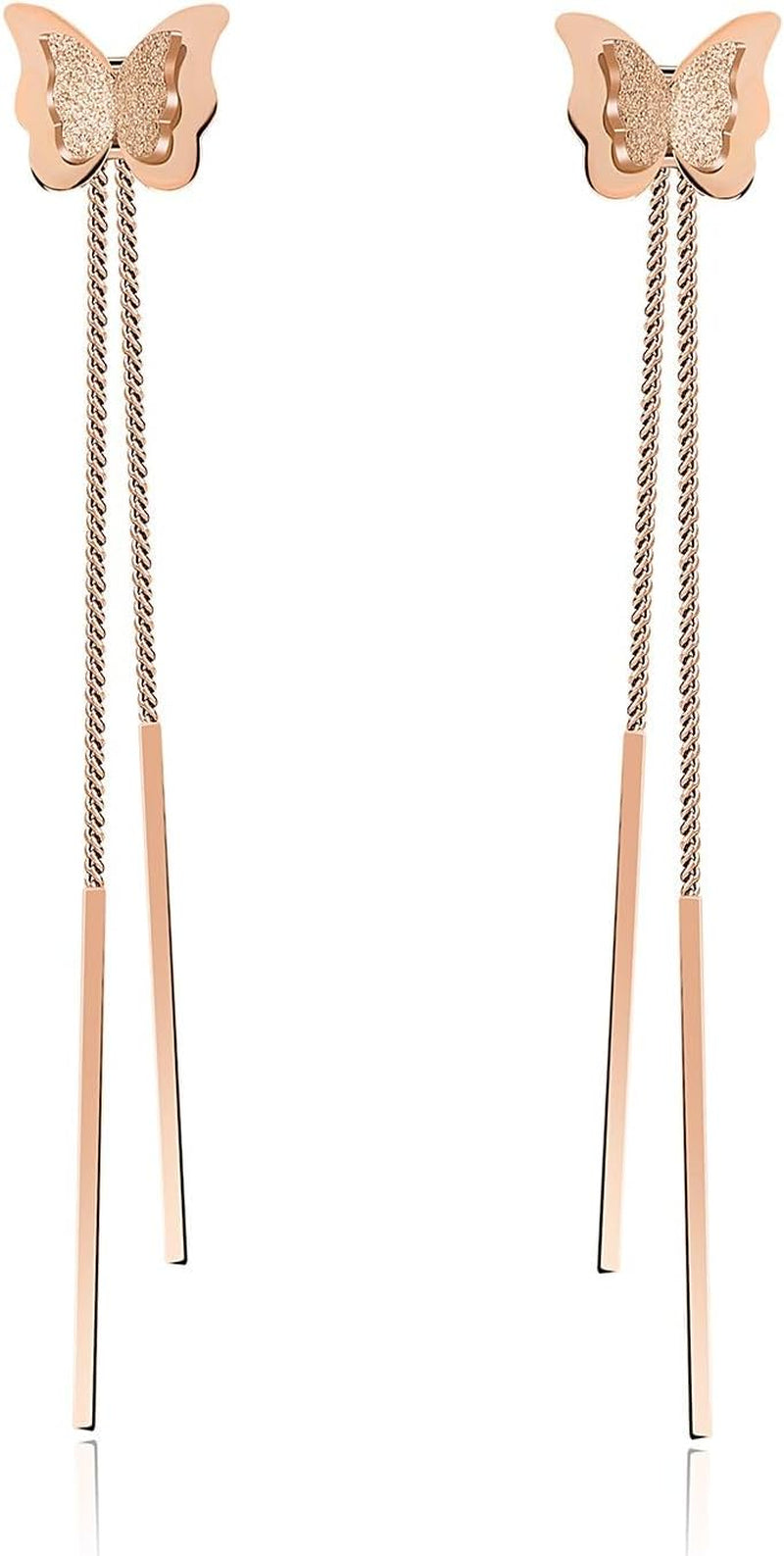 Elegant Stainless Steel Butterfly Jewelry Set - 14K Rose Gold Plated Hypoallergenic Necklace and Earrings for Women