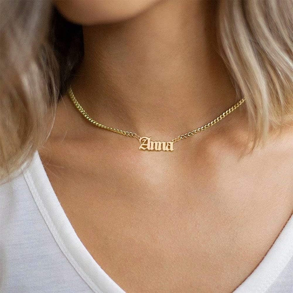 Personalized 14K Gold Plated Name Necklace - Custom Gothic Font Jewelry for Women