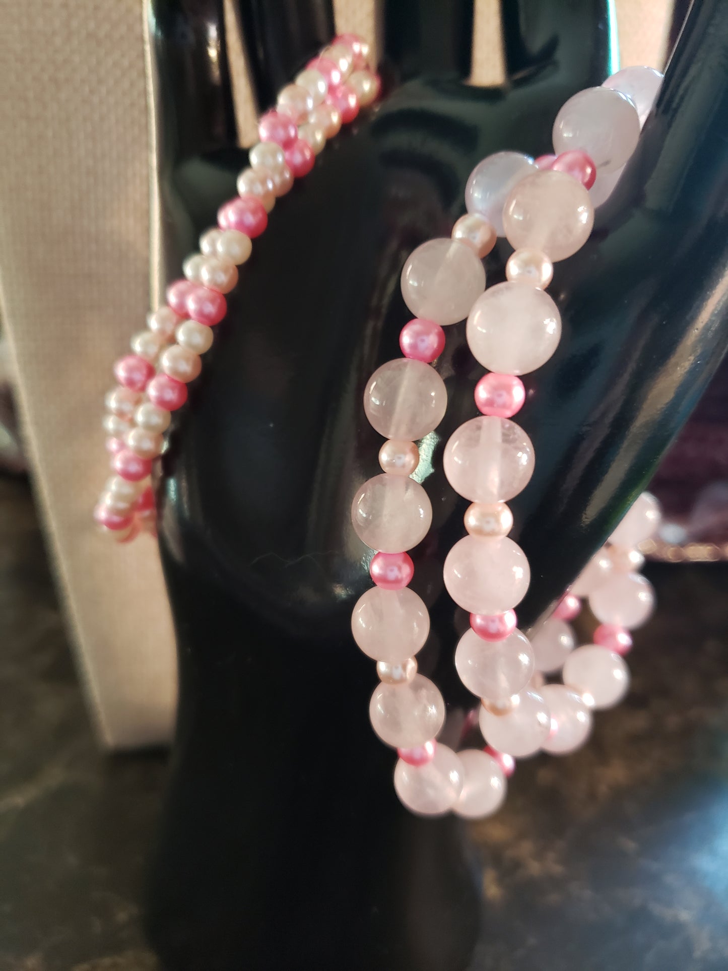 Pink Quartz stretchy beaded Bracelet