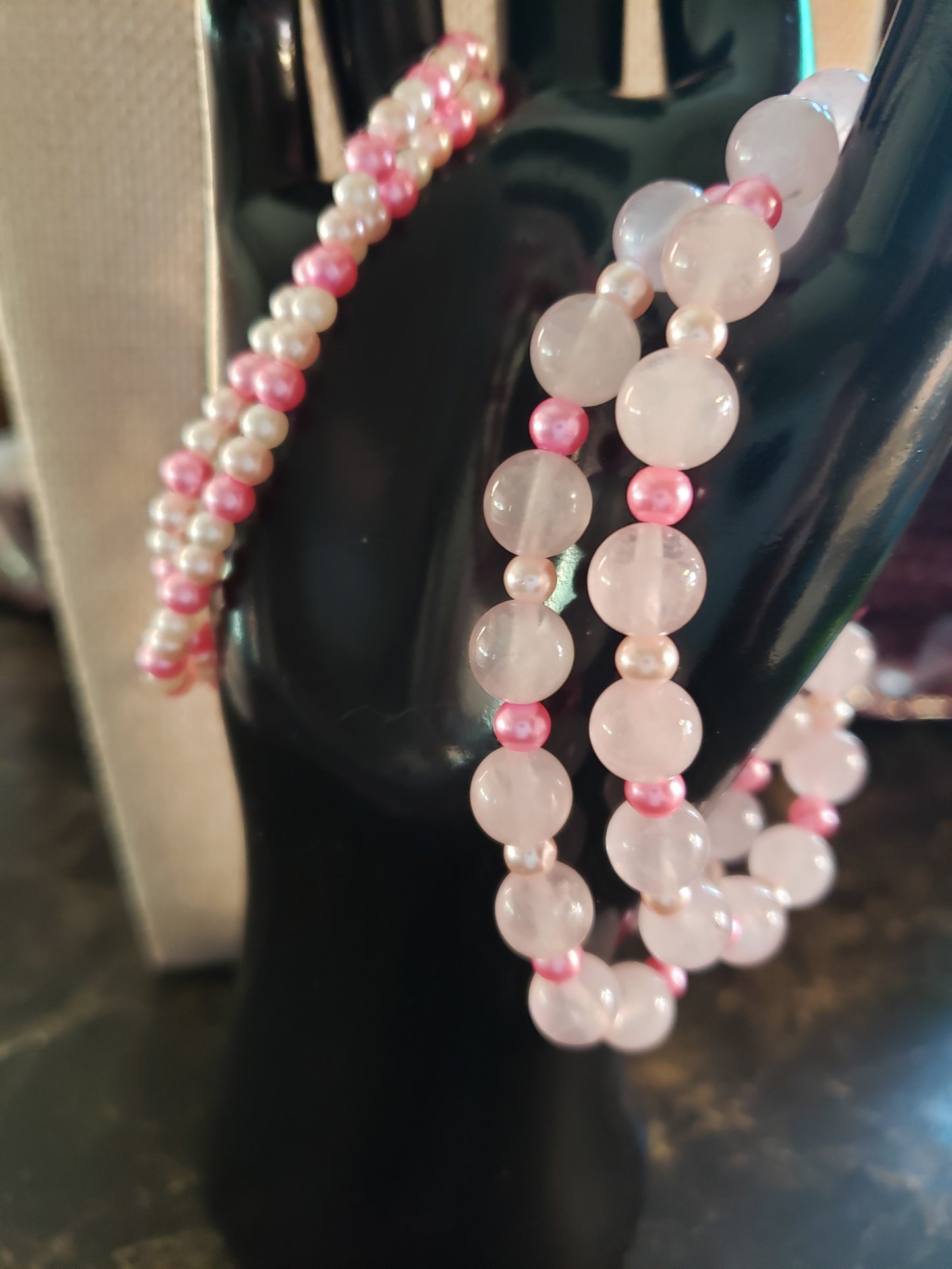 Pink Quartz stretchy beaded Bracelet