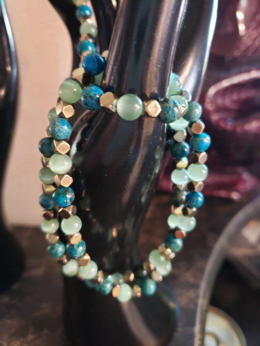 By the sea light green jade and blue agate