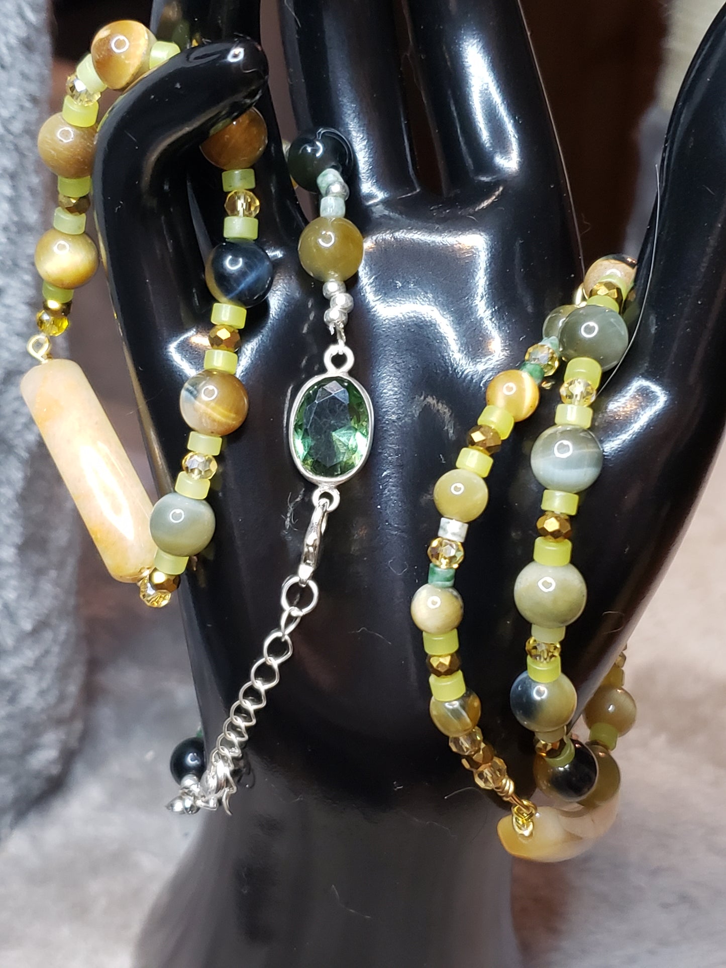 Exquisite design 4 bracelets with light Jade, Topaz and Tiger eye  SOLD