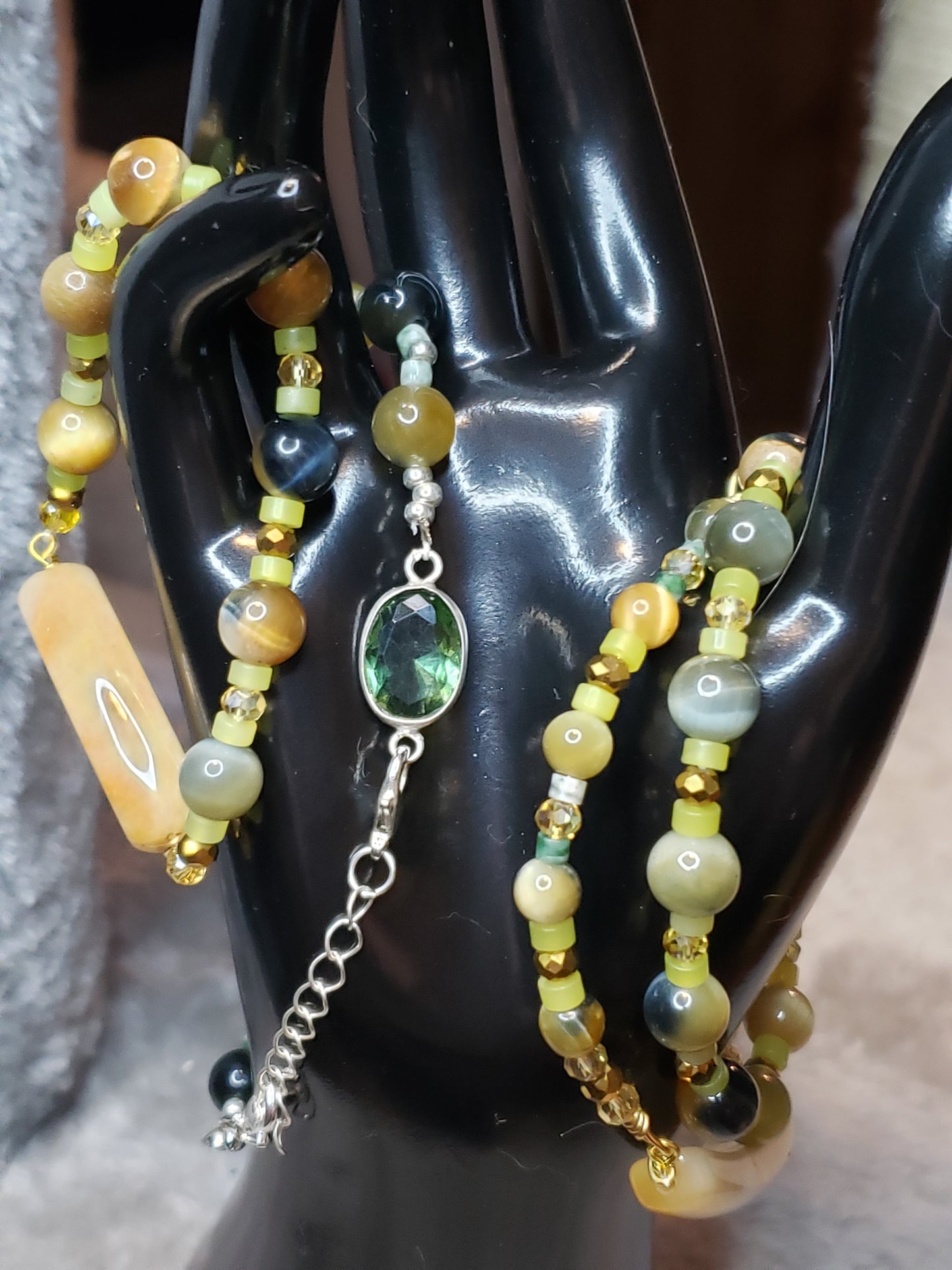 Exquisite design 4 bracelets with light Jade, Topaz and Tiger eye  SOLD