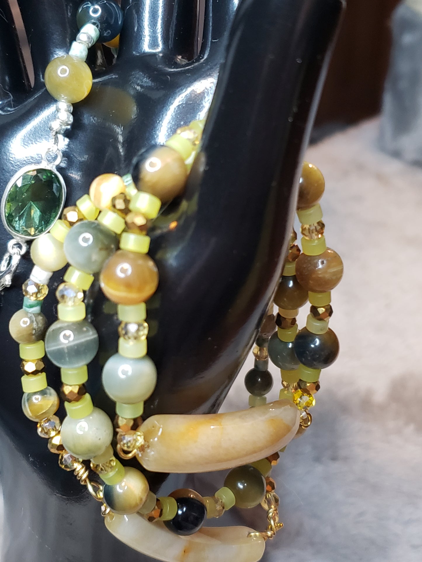 Exquisite design 4 bracelets with light Jade, Topaz and Tiger eye  SOLD