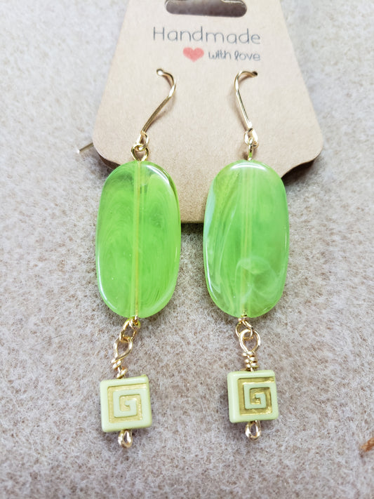 By the sea series - Synthetic Lime Green Elongated stone earring with Modern light green charm
