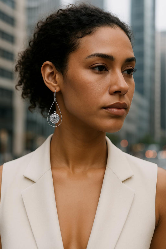 The Sea Series-Silver Pear shaped Earring with Eye of Horus Charm