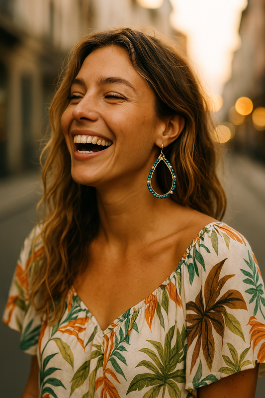 By the Sea series long Oval dangle earrings