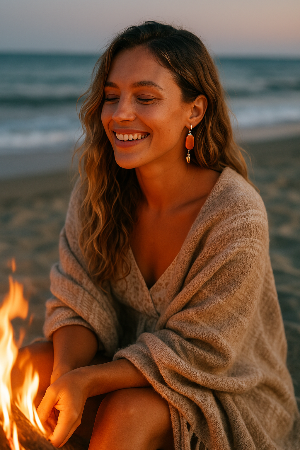 The Sea Series- Synthetic elongated stone earrings & Orange  with Silver Octopus Charm